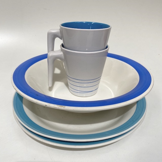 DINNERWARE, Contemporary Blue (Turquoise) White Stripe Assorted